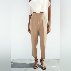 Zara Taupe Cream Brown High Waisted Dress Pants Medium